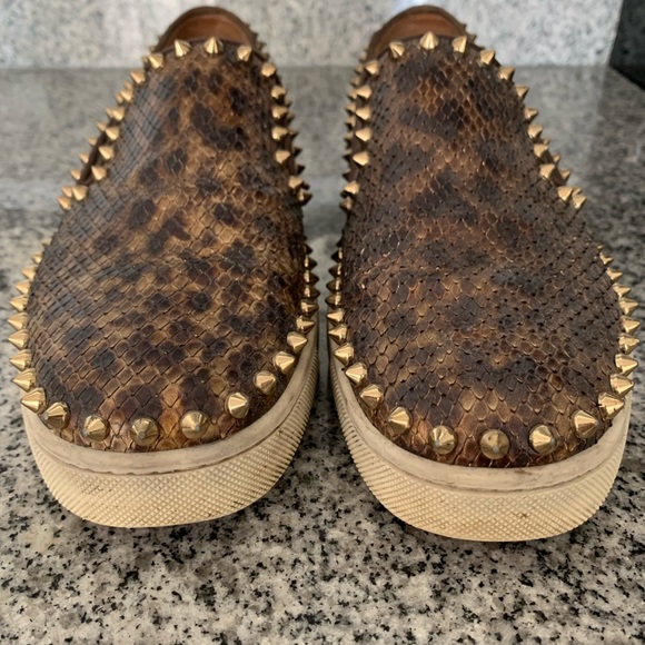 Christian Louboutin Leopard Print Python Leather Pik Boat Slip On Sneakers - Picture 5 of 8